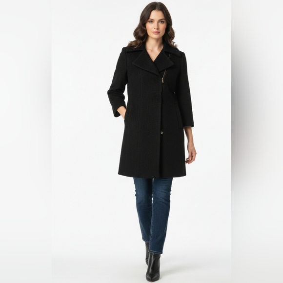 Cole Haan Black Wool & Baby Alpaca Cashmere Women's Midi Coat - Size 8 - Picture 5 of 13